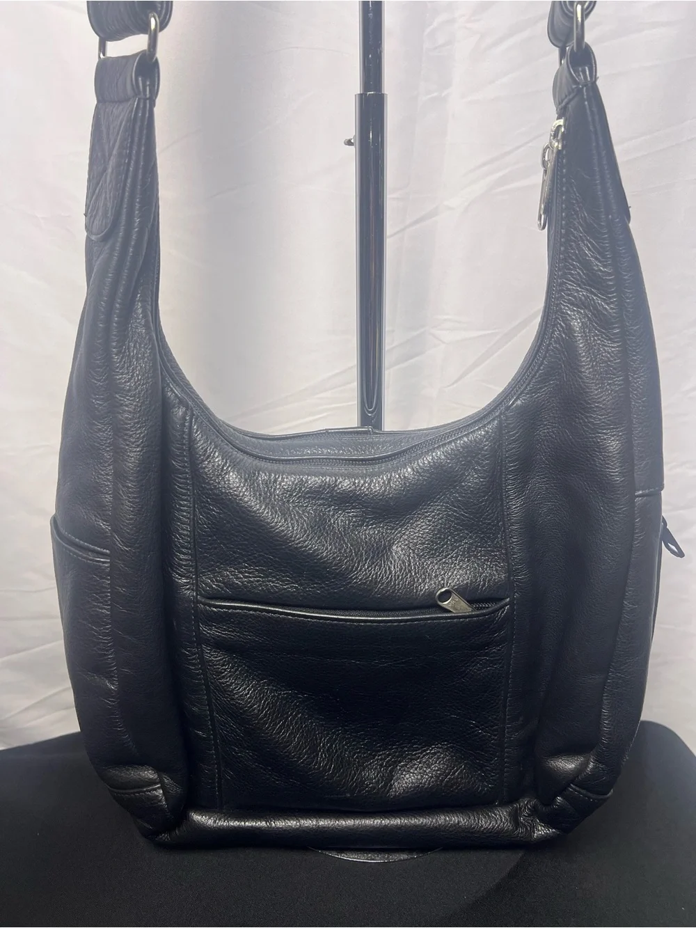 Coronado Leather Black Pebbled Hobo CCW Concealed Carry Shoulder Bag No Key